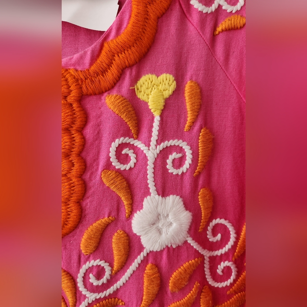 Frances Valentine Pink, White and Orange Peacock Kaftan - Picture 3 of 8
